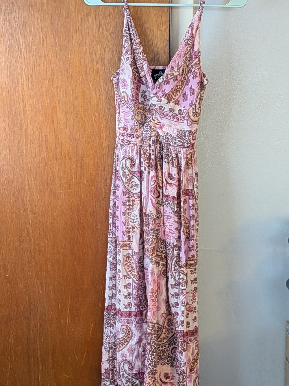 Angie Pink Paisley Maxi Dress with Tie Waist Size M